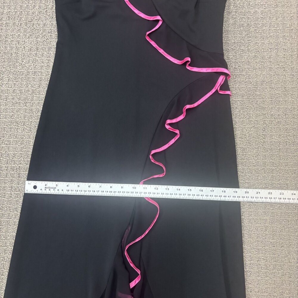 Jessica Black Asymmetrical Slip Dress with Pink Ruffle Trim - Picture 5 of 13